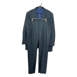 Indochino Mens Suit Jacket 46R Pants 40x31 Navy Wool Silk 2Button Front.